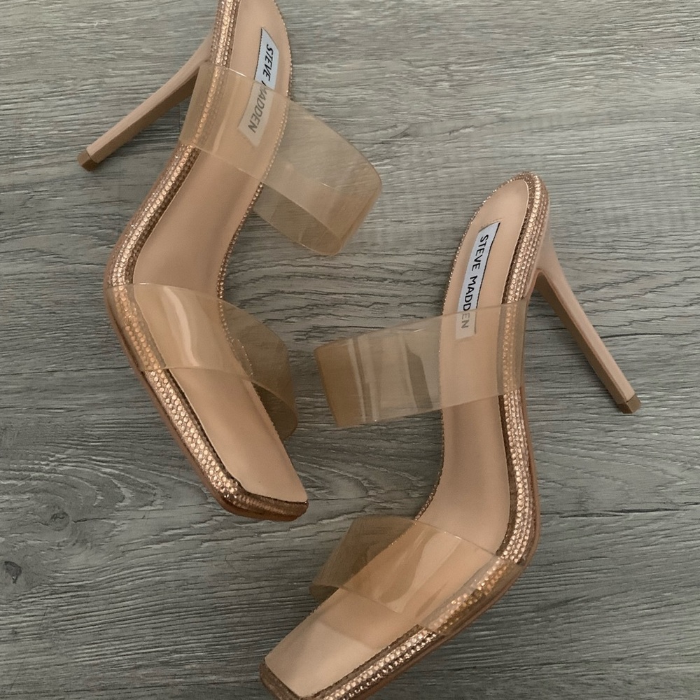 Steve Madden open toe clear nude heels size 8.5
